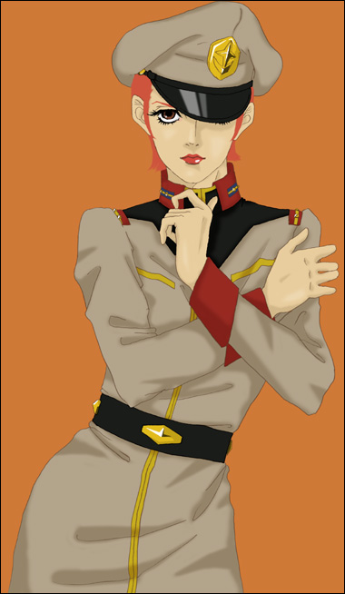 gundam, hat, lipstick, makeup, matilda_ajan, military, military_uniform, mobile_suit_gundam