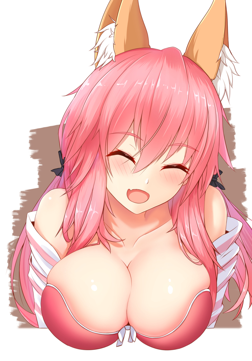 10s, 1girl, animal_ear_fluff, animal_ears, bare_shoulders, bra, breasts, cleavage