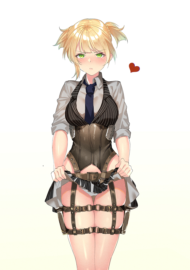 >:/, 1girl, :/, bad_id, bad_pixiv_id, belt, belt_buckle, black_skirt