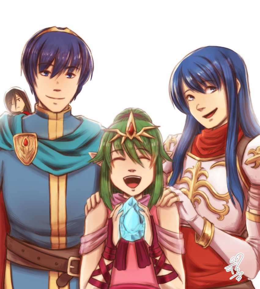 2boys, 2girls, blue_eyes, caeda_(fire_emblem), fire_emblem, fire_emblem:_mystery_of_the_emblem, fire_emblem_warriors, gloves