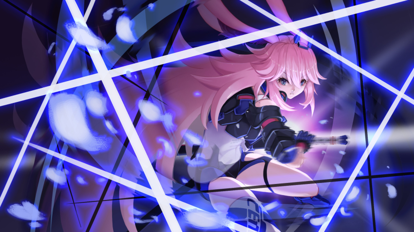 1girl, alternate_costume, animal_ears, armor, armored_boots, honkai_gakuen, black_armor, black_boots