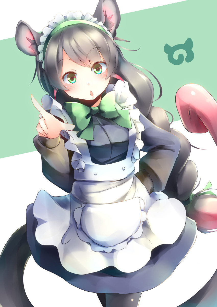 10s, 1girl, absurdres, animal_ears, apron, blush, bow, bowtie