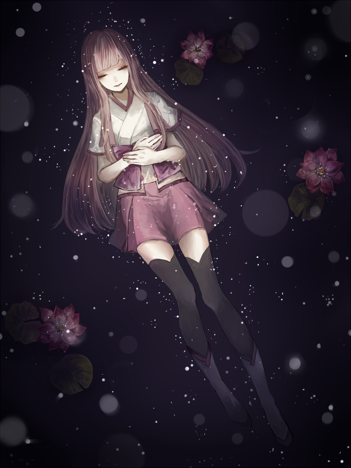 1girl, akizuki_maria, black_boots, black_thighhighs, boots, closed_eyes, dutch_angle, female_focus