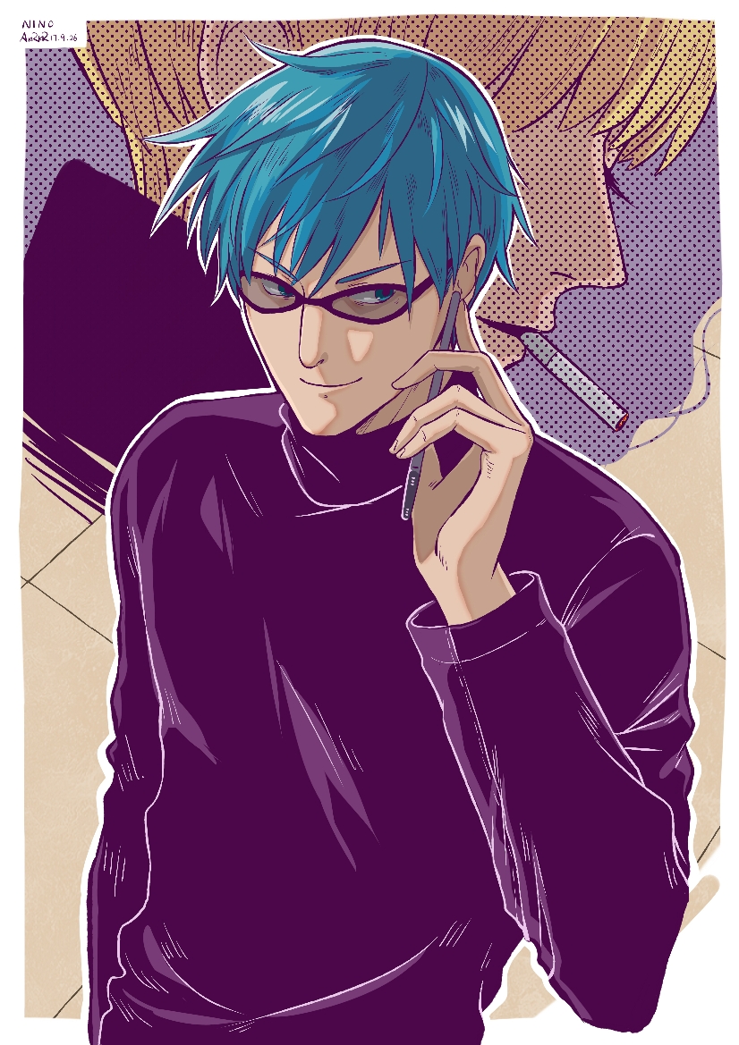 2boys, acca_13-ku_kansatsu-ka, akirakira, blonde_hair, blue_eyes, blue_hair, cellphone, character_name