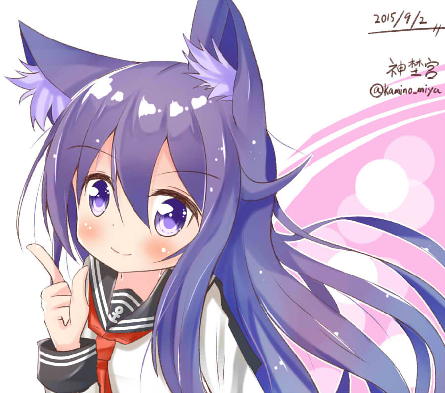 1girl, akatsuki_(kancolle), anchor_symbol, animal_ears, blush, closed_mouth, commentary_request, dated