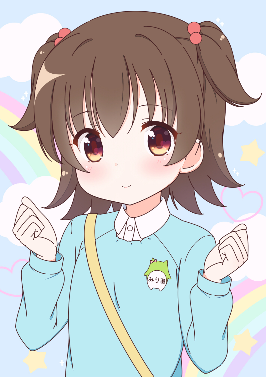 1girl, akagi_miria, bad_id, bad_pixiv_id, blush, brown_eyes, brown_hair, closed_mouth