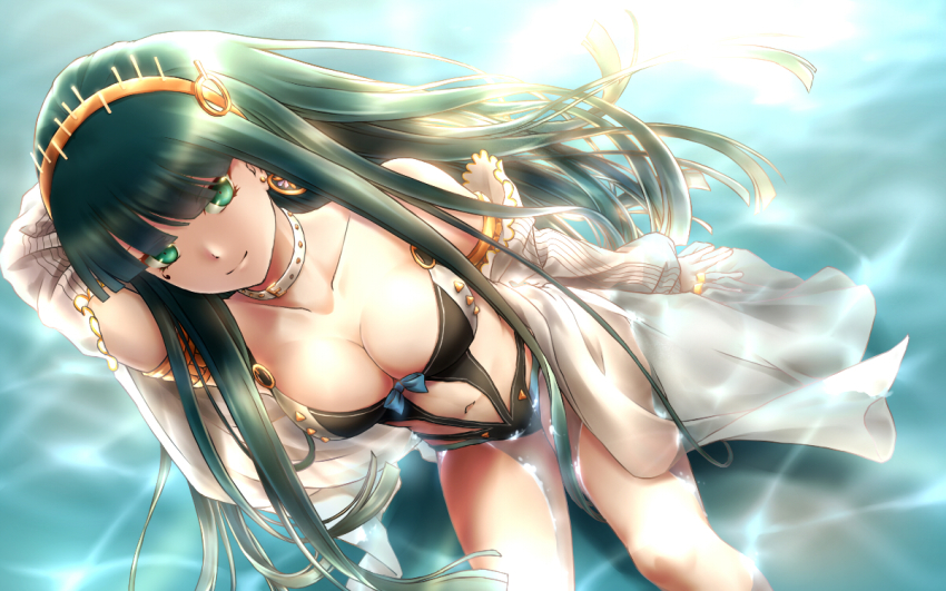 1girl, alternate_costume, ancient_egyptian, aqua_eyes, aqua_hair, arm_at_side, arm_behind_back, arm_up