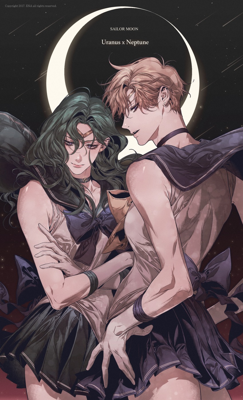 2girls, absurdres, aqua_eyes, aqua_sailor_collar, aqua_skirt, artist_name, bishoujo_senshi_sailor_moon, blonde_hair