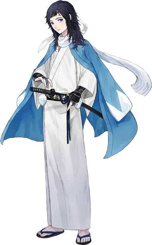 10s, 1boy, black_hair, blue_eyes, bridal_gauntlets, full_body, haori, headband