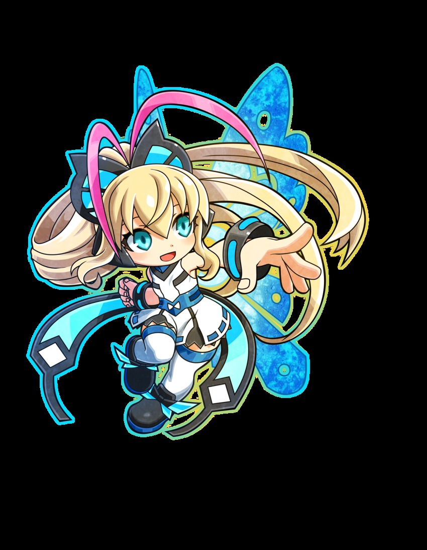 1girl, alpha_transparency, azure_striker_gunvolt, blue_eyes, chibi, female_focus, full_body, highres