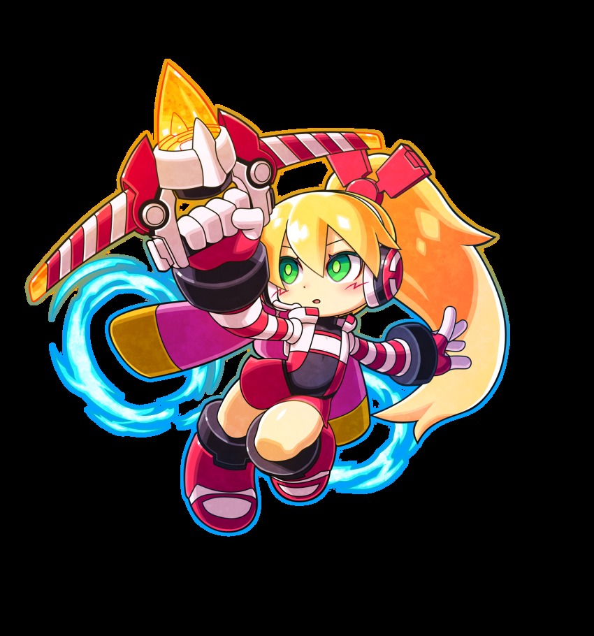 1girl, alpha_transparency, android, azure_striker_gunvolt, bow, bow_(weapon), call_(mighty_no._9), chibi
