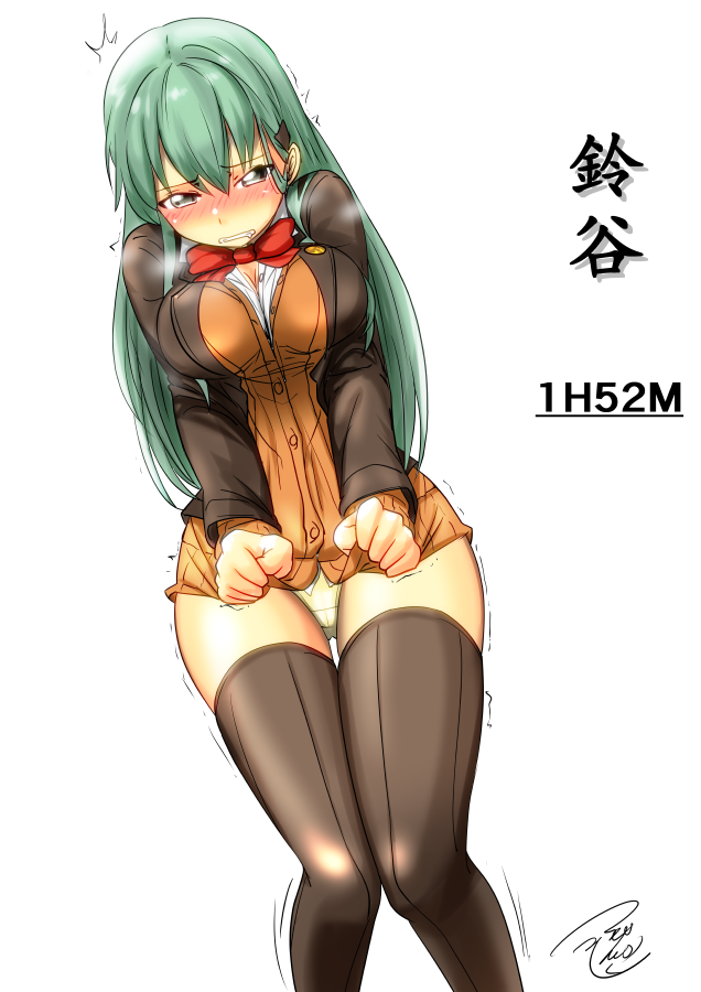 1girl, aqua_eyes, aqua_hair, ascot, blazer, blush, breasts, brown_thighhighs
