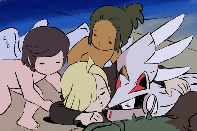 3boys, a_dog_of_flanders, angel, bad_id, bad_twitter_id, bbrangka, black_hair, blonde_hair