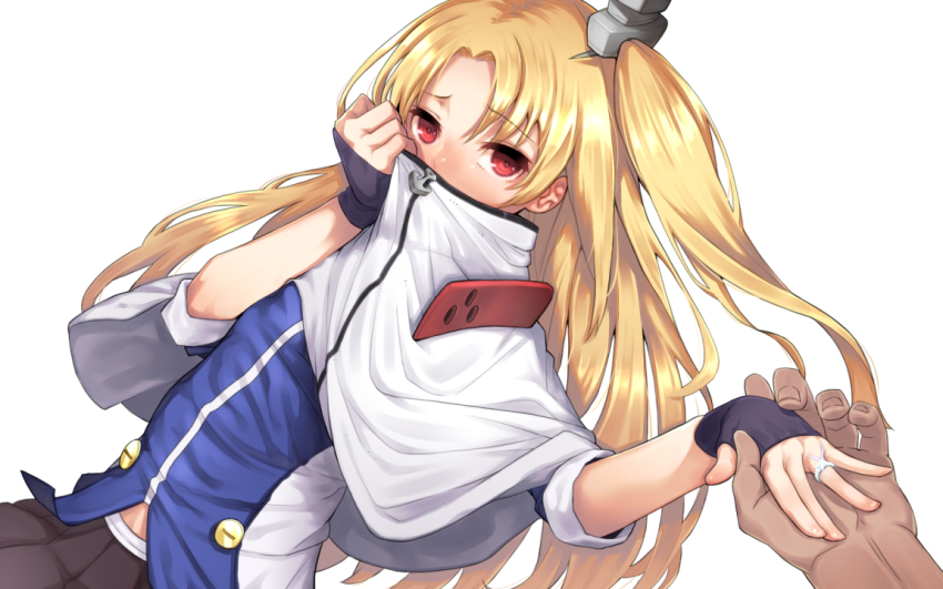 1boy, 1girl, azur_lane, black_gloves, black_skirt, blonde_hair, blush, capelet