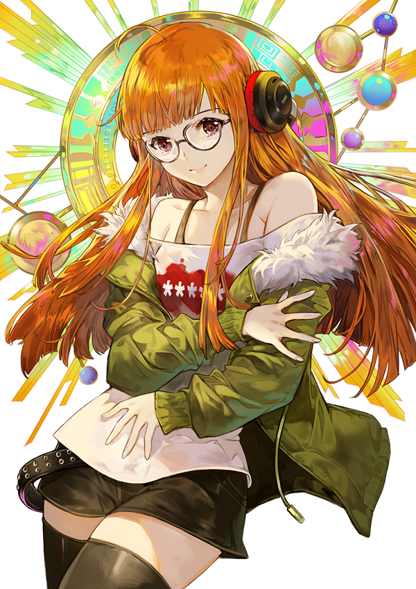 10s, 1girl, blush, female_focus, fur_trim, glasses, headphones, jacket