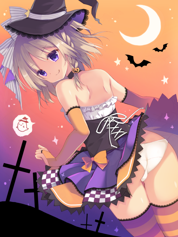 1girl, :q, ass, bad_id, bad_pixiv_id, bare_shoulders, bat_(animal), black_hat