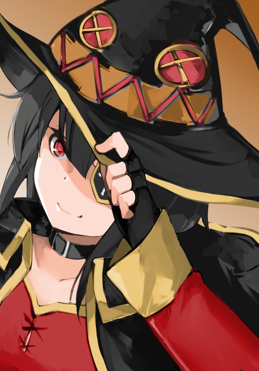 1girl, black_gloves, black_hair, cape, collar, dress, female_focus, fingerless_gloves