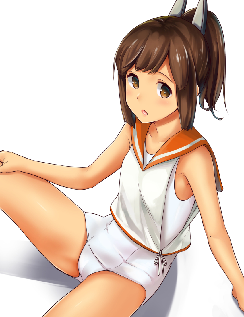 1girl, :o, alternate_color, alternate_costume, arm_support, bare_arms, bare_legs, bare_shoulders