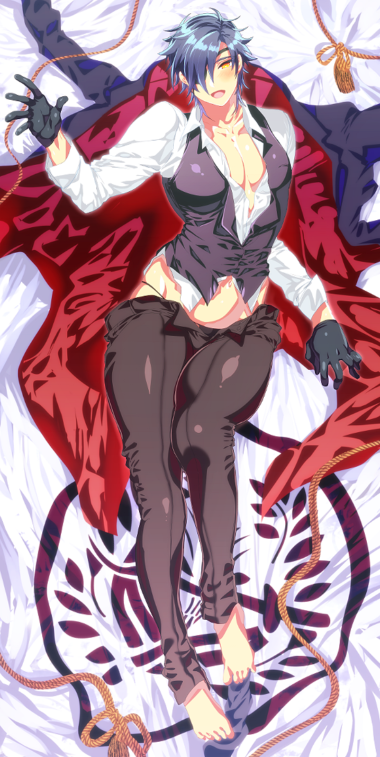 10s, 1boy, bad_id, bad_pixiv_id, bed_sheet, dakimakura_(medium), eyepatch, insitsukun