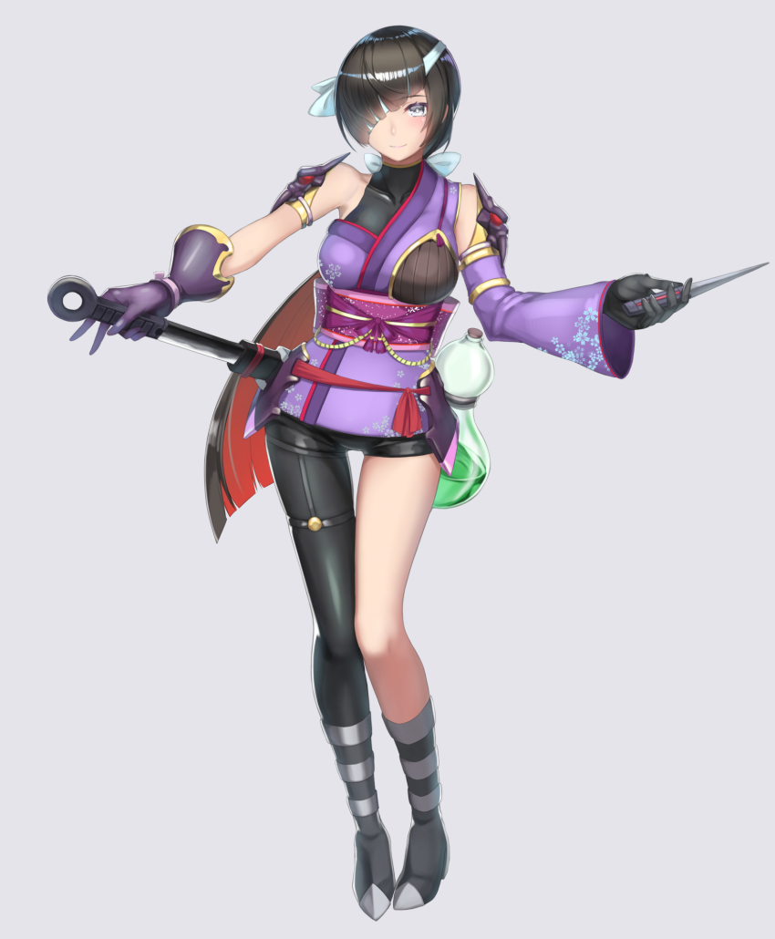 1girl, armlet, armor, arms_at_sides, black_legwear, caravan_stories, commentary_request, female_focus