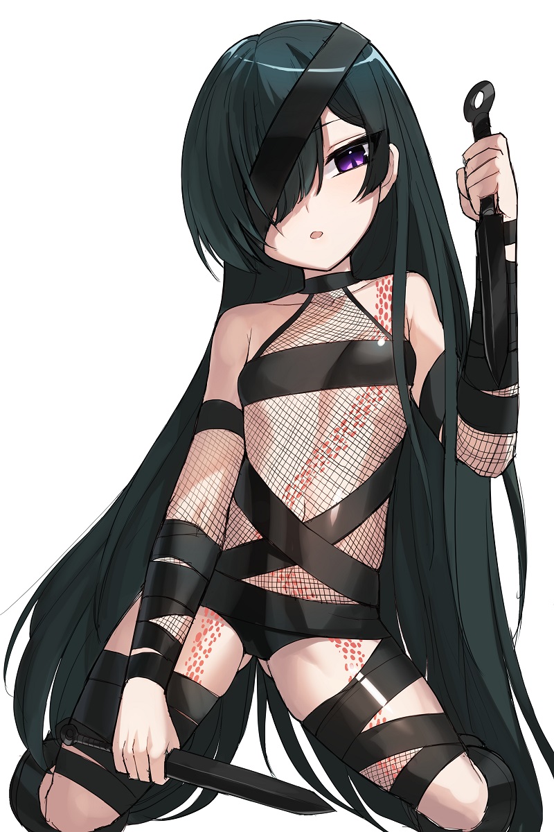 1girl, bare_shoulders, black_hair, bodystocking, fate/grand_order, fate_(series), female_focus, fishnet_bodystocking