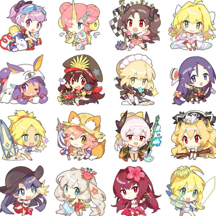 10s, 6+girls, animal_ears, artoria_pendragon_(fate), artoria_pendragon_(swimsuit_archer)_(fate), blonde_hair, chibi, dark-skinned_female