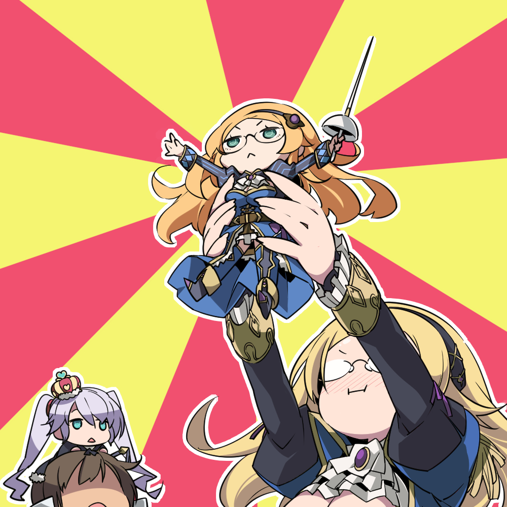 1boy, 1girl, :<, :i, belt, blonde_hair, blue_eyes, blue_legwear