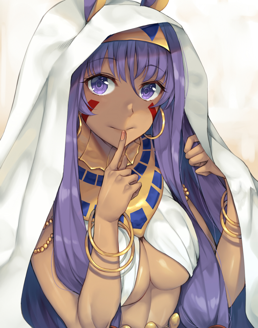 1girl, ancient_egyptian_clothes, animal_ears, bangle, bare_arms, bracelet, breasts, closed_mouth