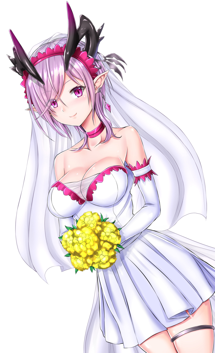 1girl, ally_(eden154), bare_shoulders, bouquet, breasts, bridal_veil, choker, cleavage