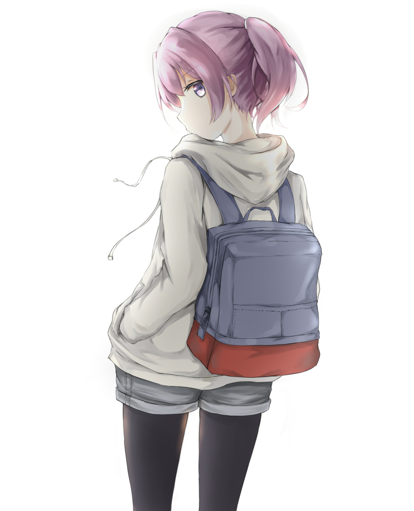 1girl, absurdres, alternate_eye_color, backpack, bag, black_pantyhose, butterroru, casual