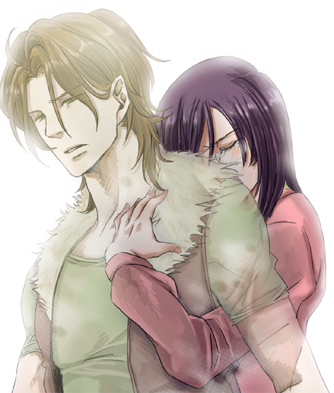 00s, 2boys, bad_id, bad_pixiv_id, brown_hair, glasses, gundam, gundam_00, hug, hug_from_behind, kiyo, kyouko_(pixiv), kyouko_(roughplus), lockon_stratos, male_focus, multiple_boys, purple_hair, tieria_erde