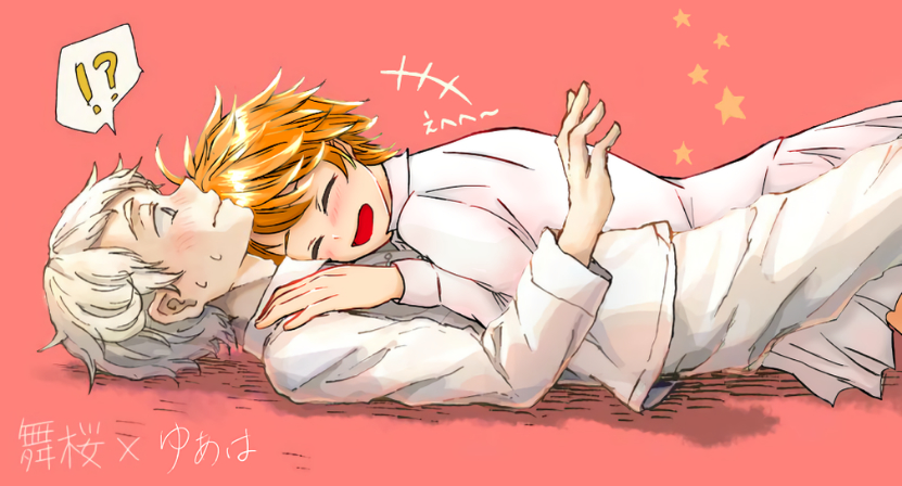 1boy, 1girl, blonde_hair, blush, emma_(yakusoku_no_neverland), closed_eyes, lying_on_person, mao_(pixiv_21075262)
