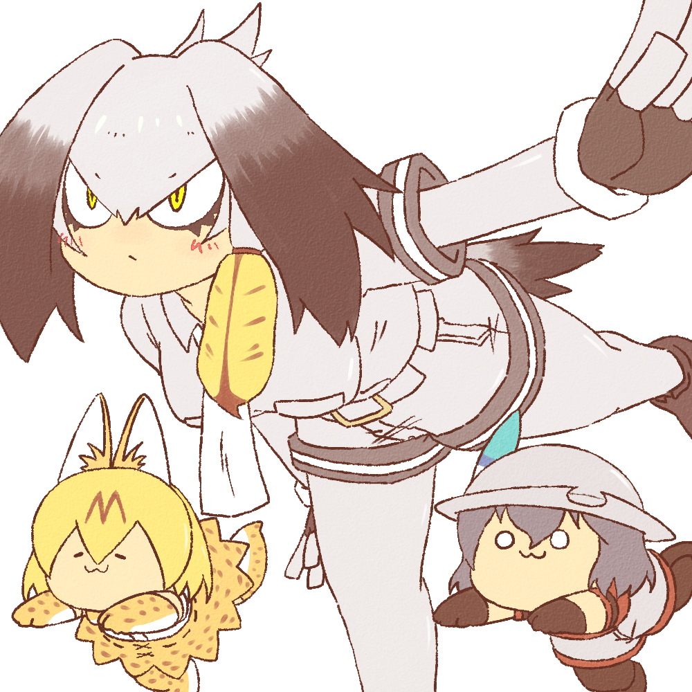 10s, 3girls, :3, =_=, animal_ears, animal_print, bad_id, bad_pixiv_id