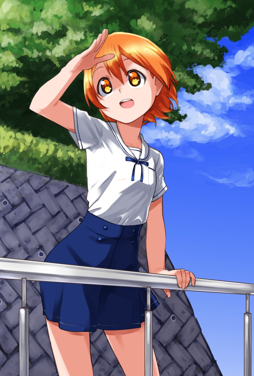 blush, highres, hoshizora_rin, love_live!, love_live!_school_idol_festival, love_live!_school_idol_project, orange_hair, polo
