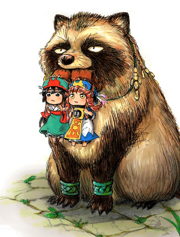 10s, 2girls, backpack, bag, barefoot, black_eyes, black_hair, blue_dress