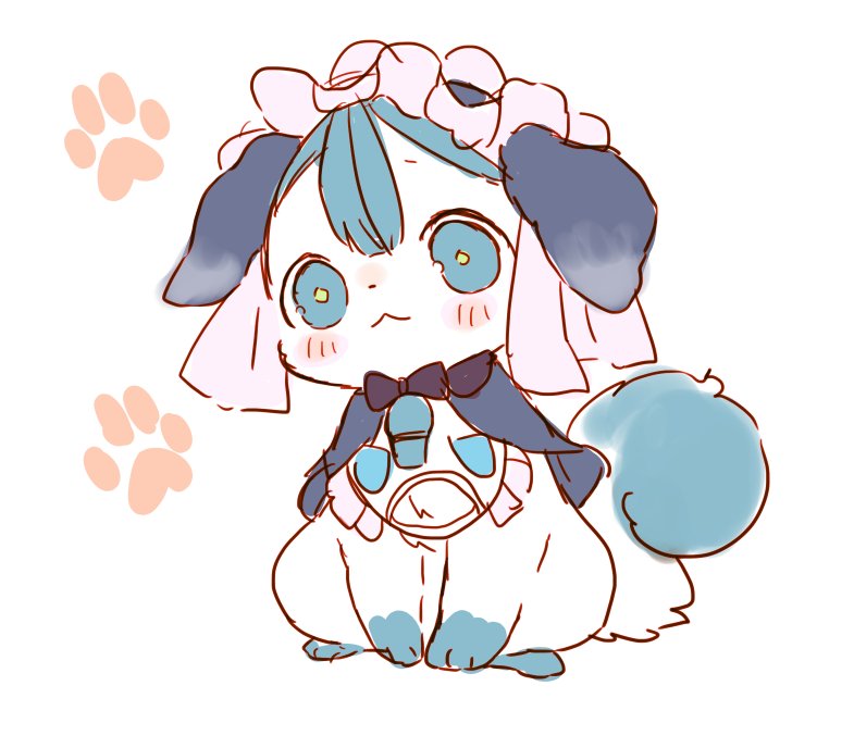 :<, animalization, bad_id, bad_twitter_id, blue_eyes, blue_hair, blush, bow