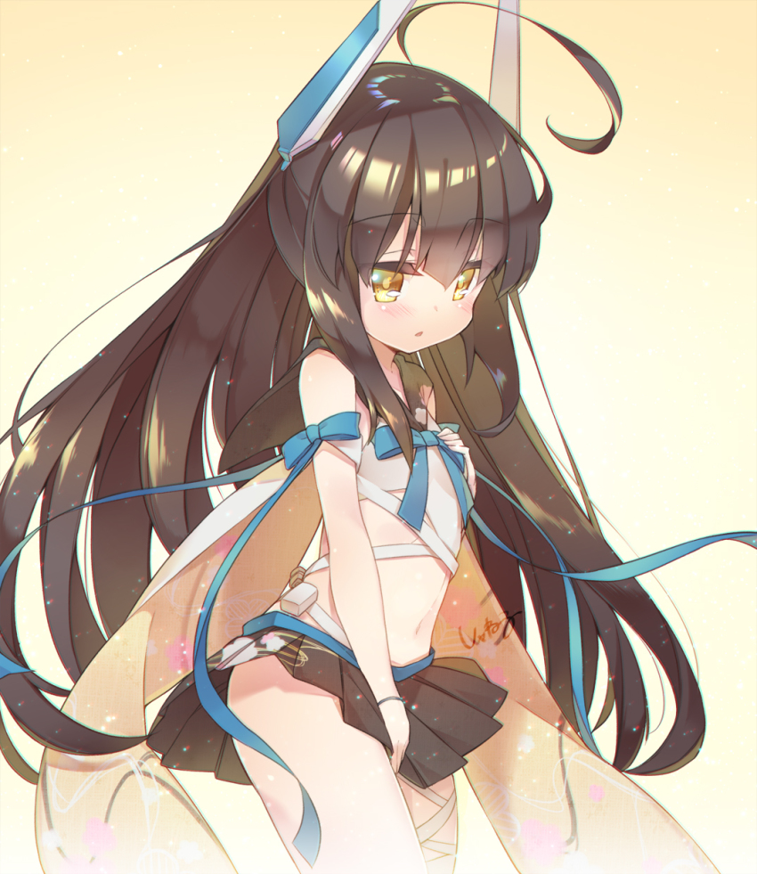 1girl, ahoge, azur_lane, bandages, black_hair, commentary_request, female_focus, gradient_background