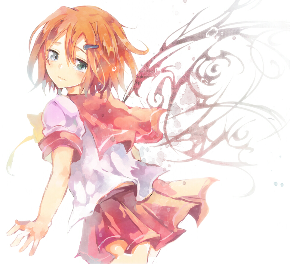 1girl, blue_eyes, brown_hair, death, dissolving, female_focus, hair_ornament, hairclip