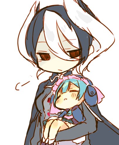 1boy, 1girl, bad_id, bad_twitter_id, blue_hair, cape, carrying, closed_eyes