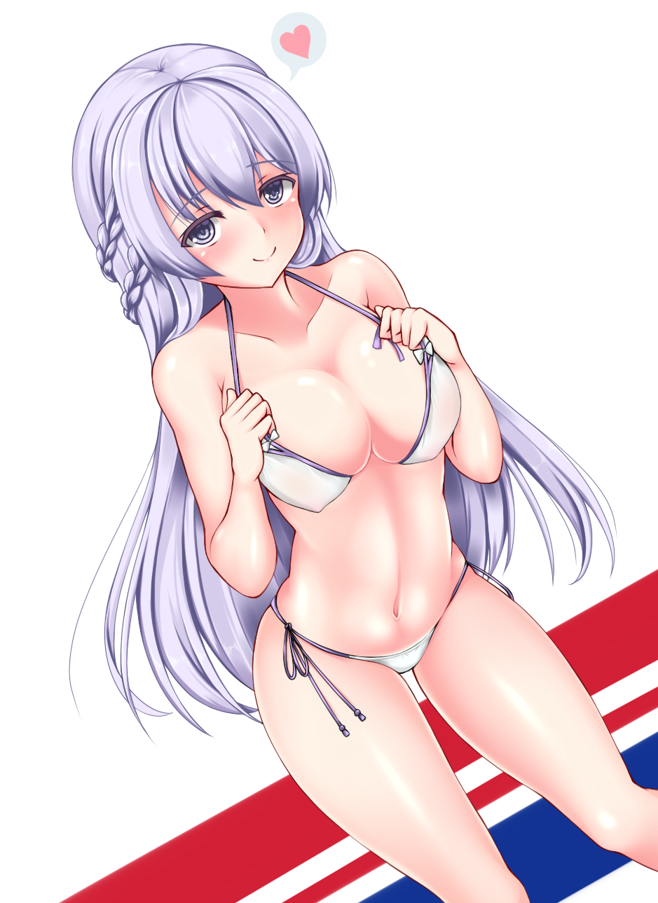 1girl, azur_lane, bad_id, bad_pixiv_id, bikini, blush, braid, breasts
