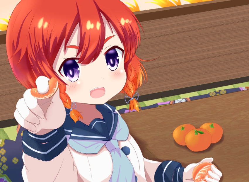 1girl, blue_neckerchief, blue_sailor_collar, bob_cut, braid, etorofu_(kancolle), feeding, female_focus