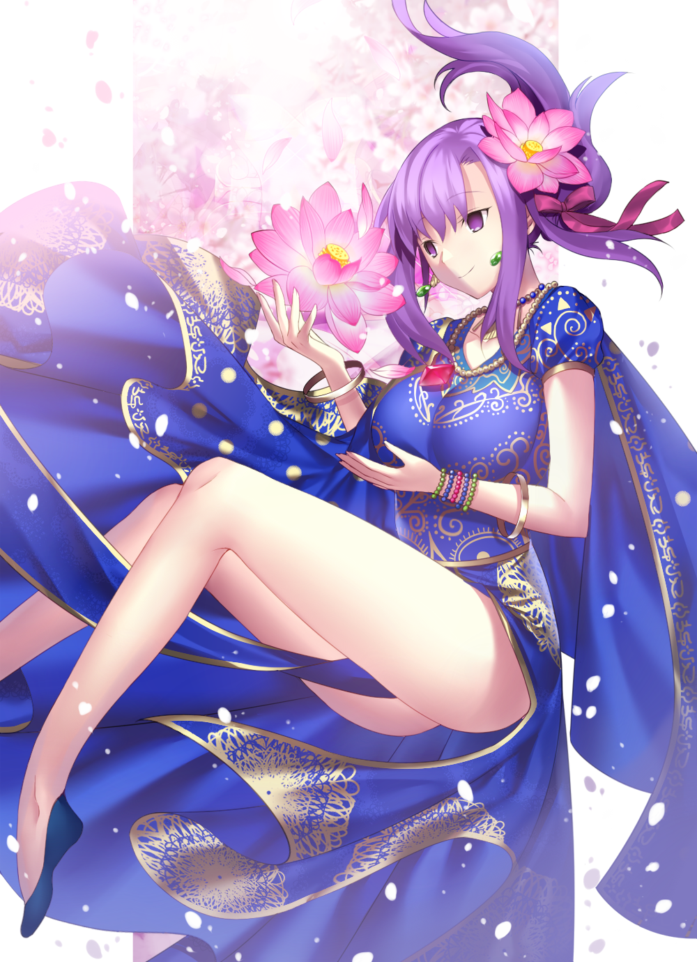 1girl, arrow_(tamawo222), asian_indian_clothes, bead_necklace, beads, bracelet, breasts, closed_mouth