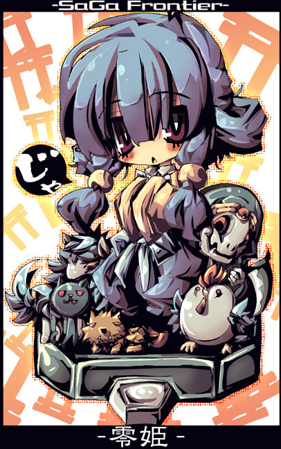 1girl, bird, chicken, dangomushi, dress, hair_ornament, long_hair, princess_rei