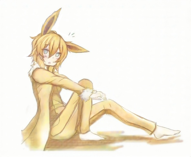 1girl, :o, animal_ears, blonde_hair, blue_eyes, commentary, gen_1_pokemon, jolteon