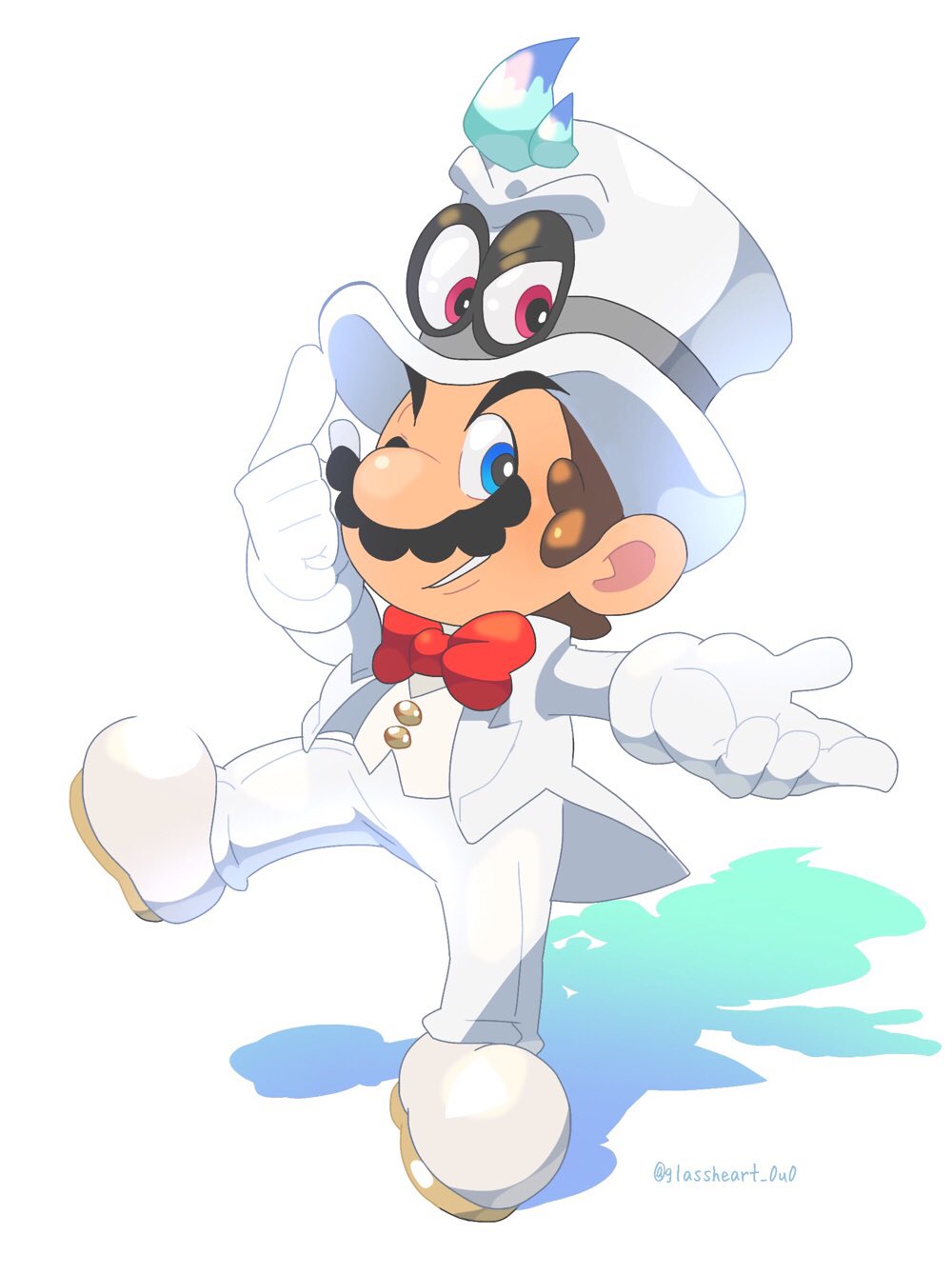 1boy, bad_id, bad_twitter_id, blue_eyes, brown_hair, cappy_(mario), facial_hair, formal_clothes