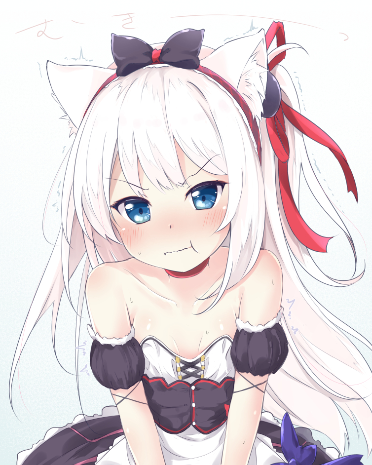 >:t, 1girl, :t, animal_ears, apron, azur_lane, bare_shoulders, blue_eyes