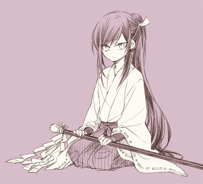 10s, 1boy, bad_id, bad_pixiv_id, gohei, hakama, hakama_skirt, japanese_clothes