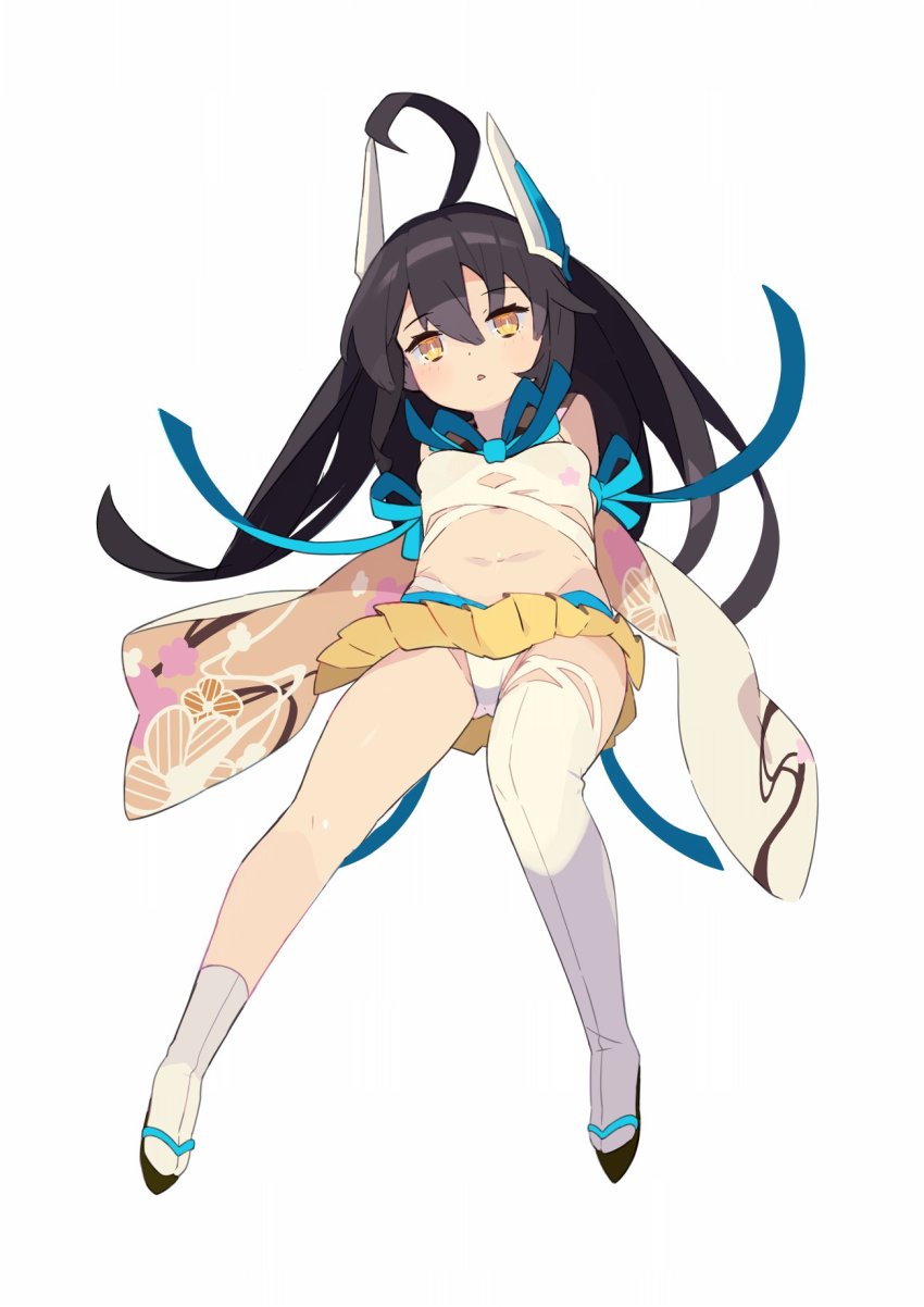 1girl, ahoge, asymmetrical_legwear, azur_lane, black_hair, breasts, bright_pupils, clothes_lift