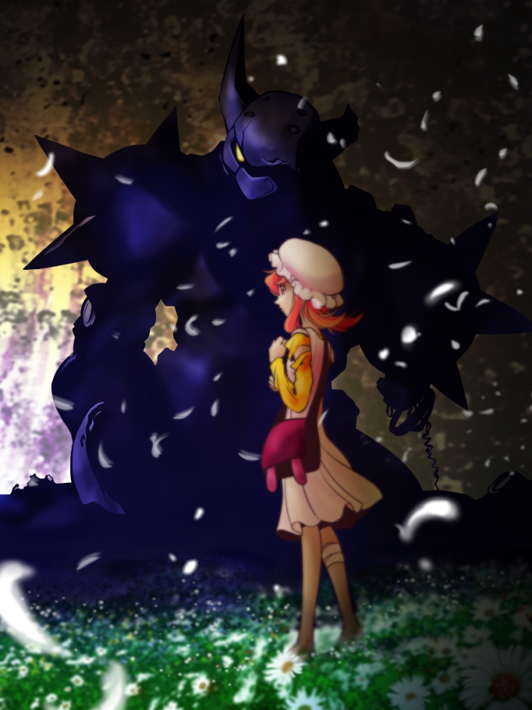 00s, 1girl, bag, bolton_(casshern_sins), casshern_(series), casshern_sins, dress, from_behind