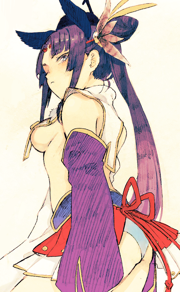 1girl, armor, asymmetrical_sleeves, bare_shoulders, blue_eyes, breasts, fate/grand_order, fate_(series)